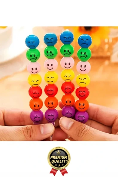 Özel Seri İlkokul Okul Öğrenci Renkli Hafif Eğlenceli Emoji Yüzlü Yumurtlayan Mini Kalem 4'lü Set - 2
