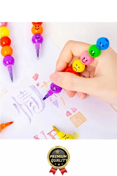 Özel Seri İlkokul Okul Öğrenci Renkli Hafif Eğlenceli Emoji Yüzlü Yumurtlayan Mini Kalem 4'lü Set - 3