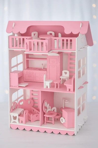 Ahşap Oyun Evi 32 Parça Açık Pembe ürün görseli