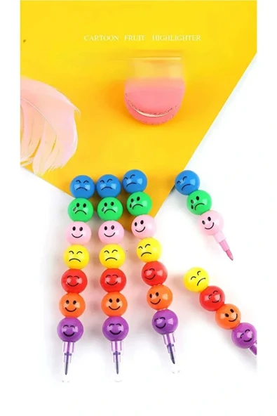 Özel Seri İlkokul Okul Öğrenci Renkli Hafif Eğlenceli Emoji Yüzlü Yumurtlayan Mini Kalem 4'lü Set - 4
