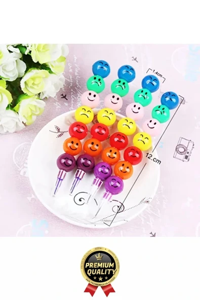 Özel Seri İlkokul Okul Öğrenci Renkli Hafif Eğlenceli Emoji Yüzlü Yumurtlayan Mini Kalem 4'lü Set - 6