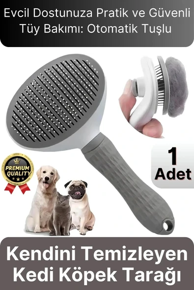Özel Üretim Gri Kendini Temizleyen Otomatik Tuşlu Evcil Hayvan Pet Tüy Toplayıcı Kedi Köpek Tarağı - 1