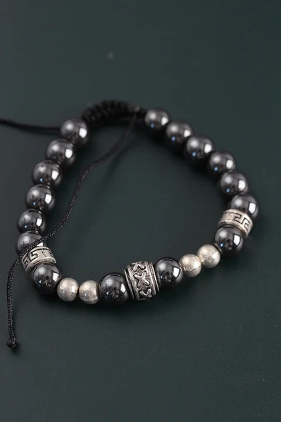 CEYLAN ADAM Doğal Taş X Model Antrasit Renk Asansörlü Erkek Bileklik - 2