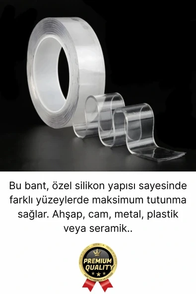 Çok Amaçlı Çift Taraflı İz Bırakmaz Montaj Tamir Bandı Şeffaf Güçlü Silikon Bant 18mm X 2mt 1 Adet - Resim 3