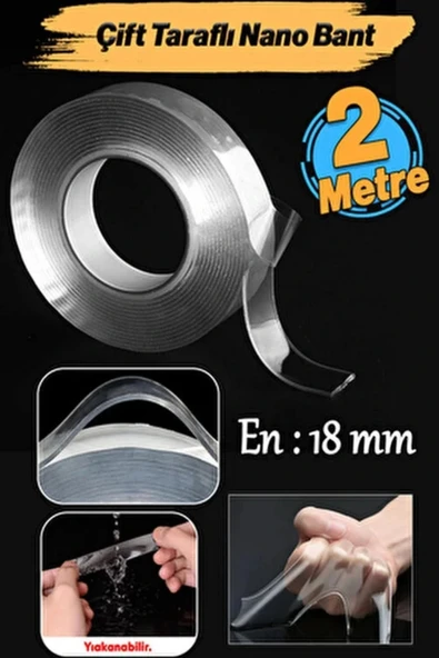Çok Amaçlı Çift Taraflı İz Bırakmaz Montaj Tamir Bandı Şeffaf Güçlü Silikon Bant 18mm X 2mt 1 Adet - Resim 2
