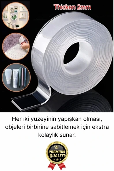 Çok Amaçlı Çift Taraflı İz Bırakmaz Montaj Tamir Bandı Şeffaf Güçlü Silikon Bant 18mm X 2mt 1 Adet - Resim 5