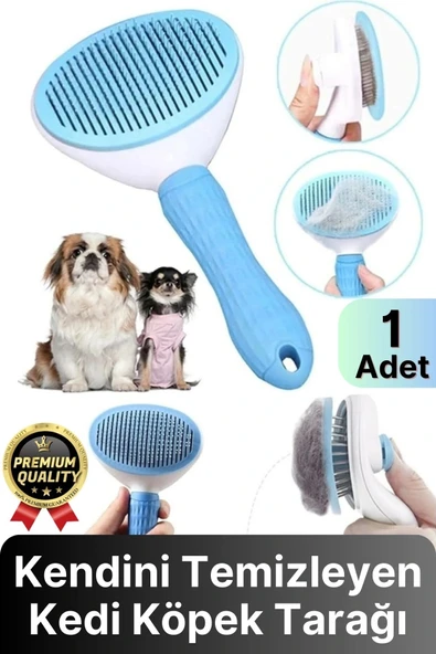 Özel Üretim Mavi Kendini Temizleyen Otomatik Tuşlu Evcil Hayvan Pet Tüy Toplayıcı Kedi Köpek Tarağı - 1