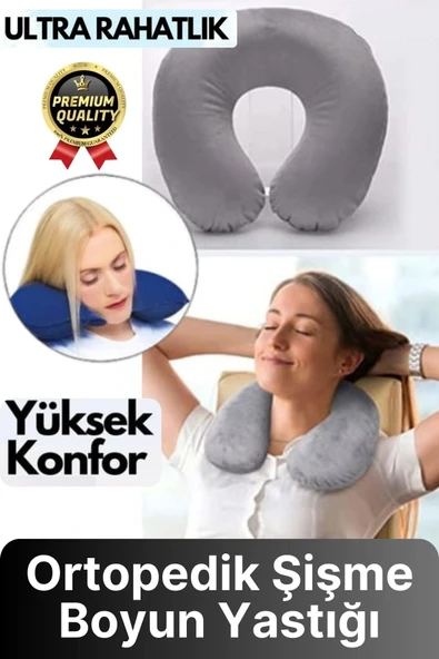Özel Üretim Portatif Rahat Konforlu Seyahat Yolculuk Araba Uçak Kadife Ortopedik Şişme Boyun Yastığı - 1