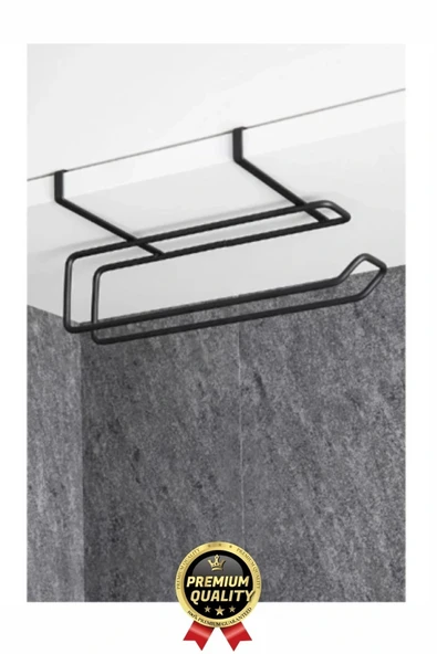 Özel Üretim Pratik Dayanıklı Dolap Kapağına Uyumlu Paslanmaz Metal Siyah Kağıt Havluluk Askı 28x13cm - 2
