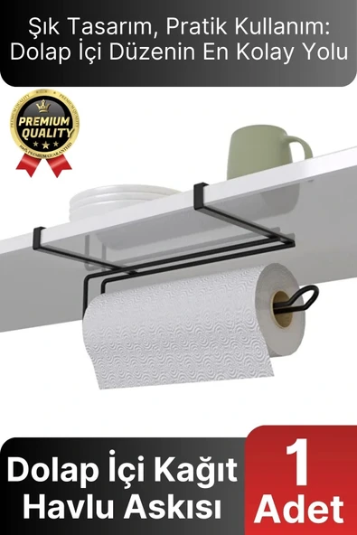 Özel Üretim Pratik Dayanıklı Dolap Kapağına Uyumlu Paslanmaz Metal Siyah Kağıt Havluluk Askı 28x13cm