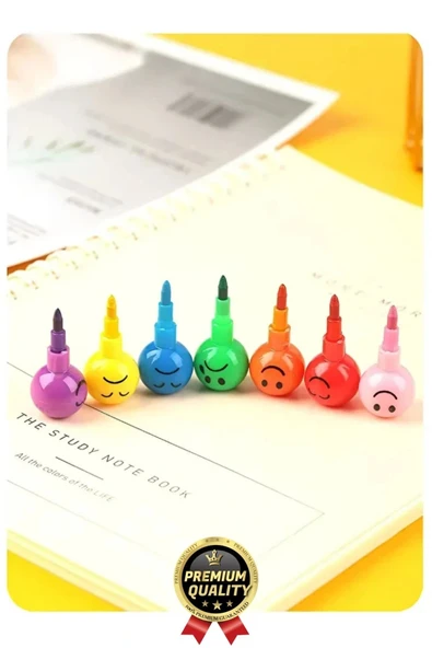 Özel Seri İlkokul Okul Öğrenci Renkli Hafif Eğlenceli Emoji Yüzlü Yumurtlayan Mini Kalem 4'lü Set - 5