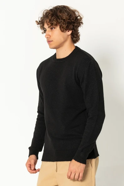 Erkek Kaşmir Dokulu Bisiklet Yaka Şık Triko Kazak - 2