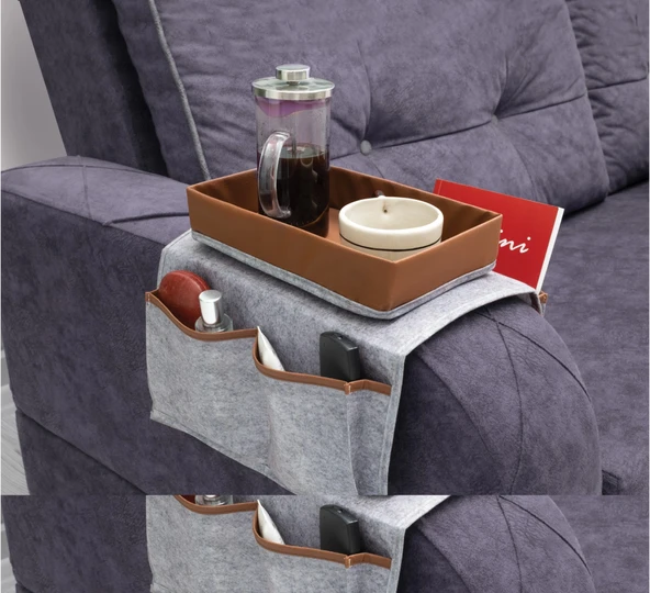 Çok Amaçlı Deri Şeritli Cepli Koltuk Kenarı Düzenleyici 03938 ürün görseli