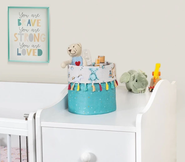 Baby Kullanımı Kolay Desenli Taşınabilir Düzenleyici Püsküllü Yuvarlak Sepet(yeşil) - Resim 2