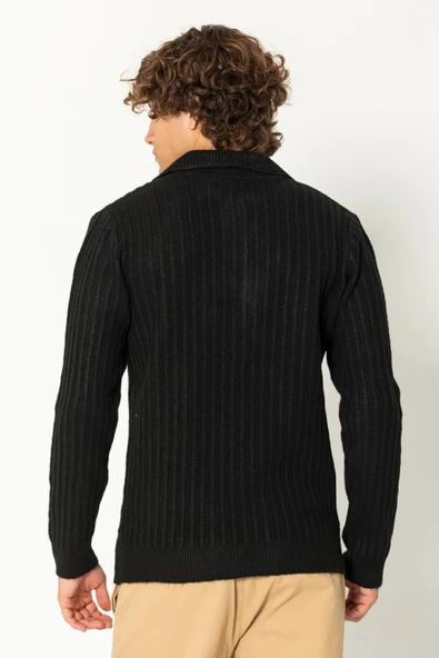 Erkek Şık Polo Yaka Kaşmir Dokulu Düğmeli Triko Kazak - 3