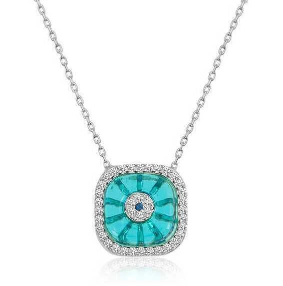 Supertrend Gümüş Rodyum Kare Camgöz Nazar Bayan Kolye ürün görseli