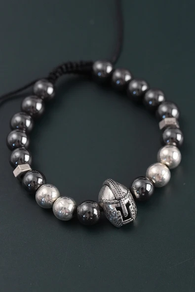 CEYLAN ADAM Doğal Taş Gladyatör Model Gümüş Ve Füme Renk Asansörlü Erkek Bileklik - 2