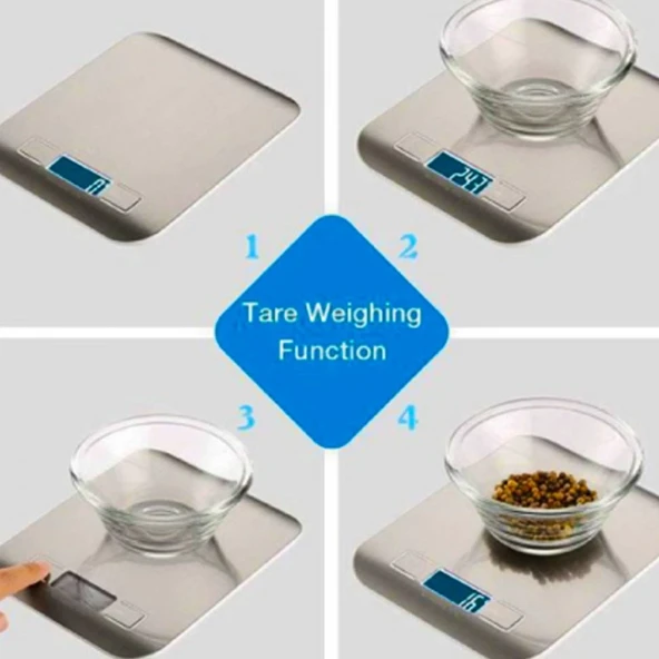 Dijital Mutfak Terazisi Paslanmaz Çelik Elektronik Lcd Ağırlık 5 Kg Ölçeklii Pişirme Ölçü Aleti - 5