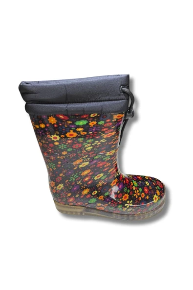 Konçlu Peluşlu Kadın Yağmur Çizmesi 36-40 Sarı Çiçekli - 6