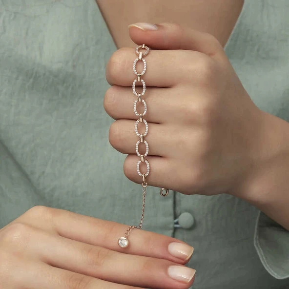 Supertrend Gümüş Rose Oval Taşlı Bayan Bileklik - Resim 4