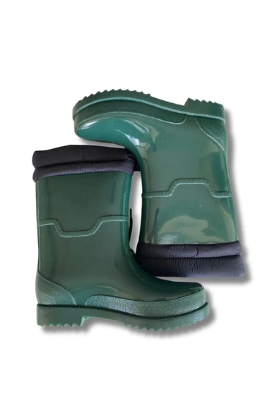 Konçlu Peluşlu Kadın Yağmur Çizmesi 36-40 Koyu Yeşil - 5