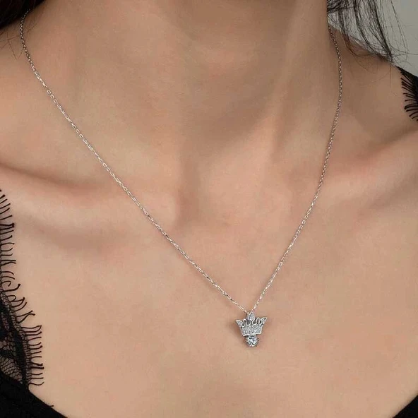 Supertrend Swa Taşlı Gümüş Kral Tacı Bayan Kolye - 2