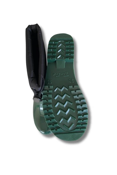 Konçlu Peluşlu Kadın Yağmur Çizmesi 36-40 Koyu Yeşil - 4