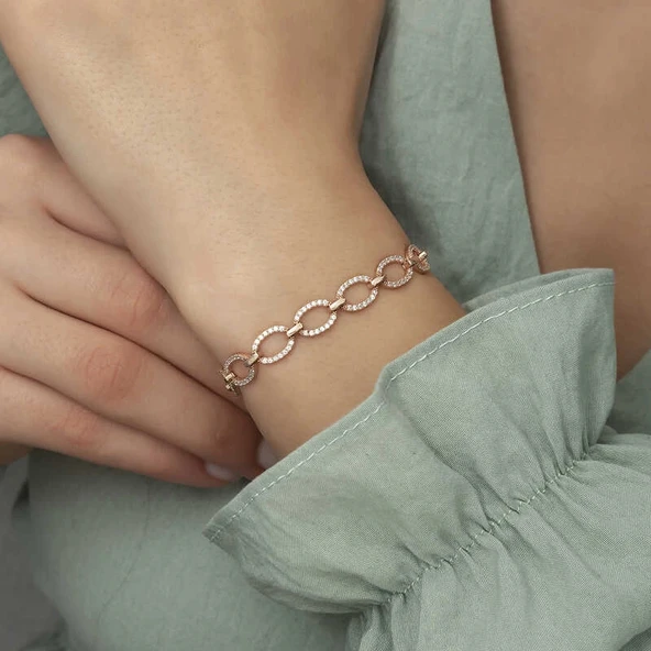 Supertrend Gümüş Rose Oval Taşlı Bayan Bileklik - Resim 3