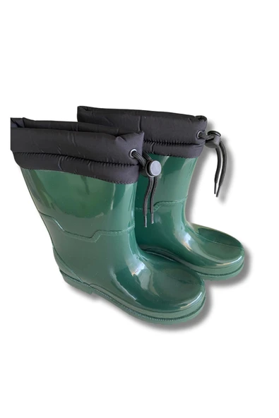 Konçlu Peluşlu Kadın Yağmur Çizmesi 36-40 Koyu Yeşil - 3
