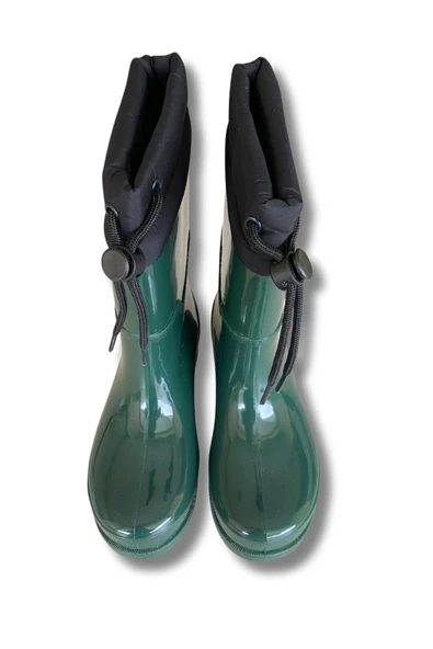 Konçlu Peluşlu Kadın Yağmur Çizmesi 36-40 Koyu Yeşil - 2