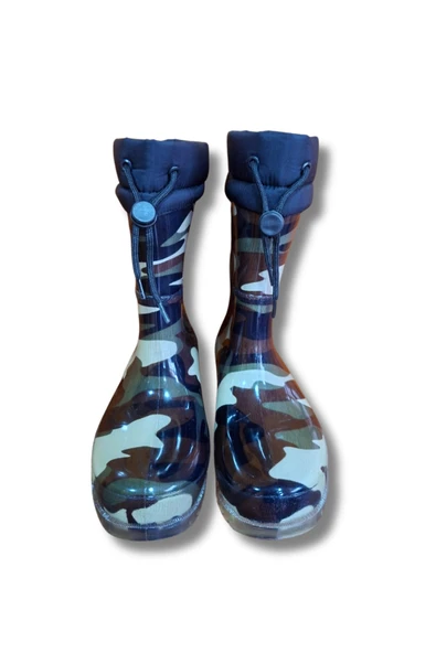 Konçlu Peluşlu Unisex Yağmur Çizmesi 36-40 Yeni Askeri Kamuflaj - Resim 3