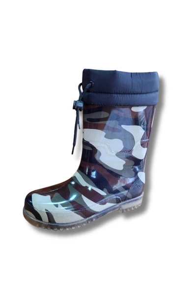 Konçlu Peluşlu Unisex Yağmur Çizmesi 36-40 Yeni Askeri Kamuflaj - Resim 7