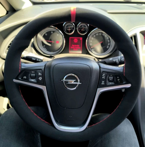 DİKİŞLİ DİREKSİYON KILIFI NUBUK DERİ KIRMIZI YÜZÜK KIRMIZI DİKİŞLİ OPEL INSİGNİA ASTRA İÇİN ürün görseli