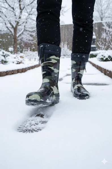 Konçlu Peluşlu Unisex Yağmur Çizmesi 36-40 Yeni Askeri Kamuflaj ürün görseli 1