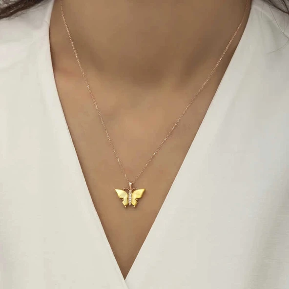 Supertrend Gümüş Rose Sarı Kaplangözü Taşlı Kelebek Kolye - 2