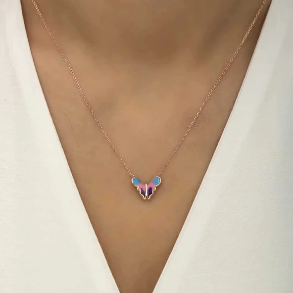 Supertrend Gümüş Rose Minimal Kelebek Bayan Kolye - 2