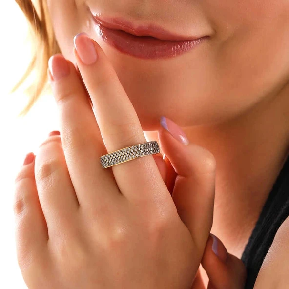 Gümüş 4 Sıra Kare Tamtur Kadın Yüzük - Resim 2