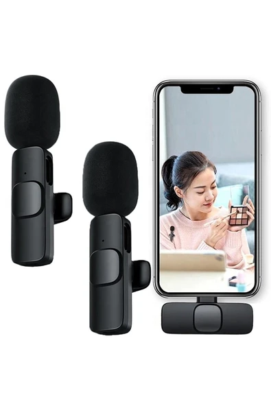Lightning Girişli Iphone Uyumlu Ikili Kablosuz Yaka Mikrofonu Youtube Facebook Tiktok Vlog