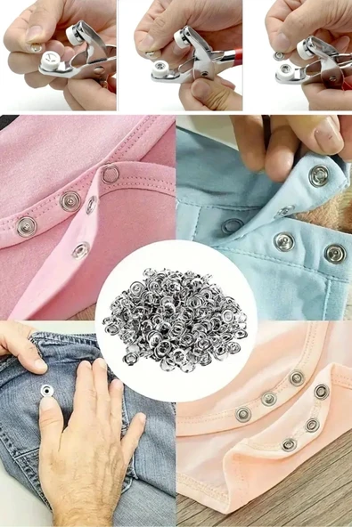 200 Adet Paslanmaz Çelik Çıtçıt Ve Pense Seti Metal Çıt Çıt Makinesi - Resim 7