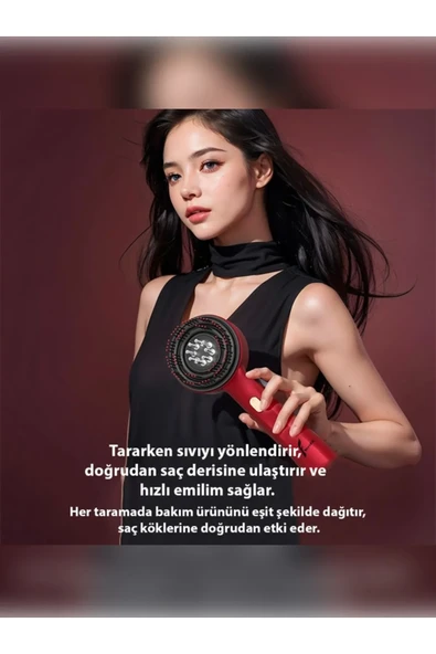 Şarjlı Ve Titreşimli Saç Masaj Tarağı Bakım Yağı Hazneli Fırça - 1