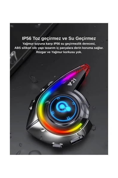 CEYLAN ADAM Y21 Rgb Işık Efektli Intercom Bluetooth Motosiklet Kask Kulaklığı Intercom Kulaklık - Resim 5