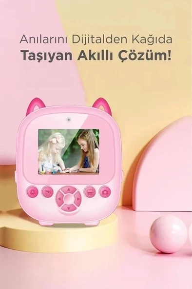 CEYLAN ADAM Dijital Video Fotoğraf App Destekli Çocuk Kamerası Termal Resim Kağıt Baskılı Yazıcı Pembe - Resim 2