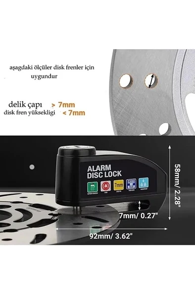 CEYLAN ADAM Alarmlı Disk Kilidi Motorsiklet Scooter Bisiklet Sesli Alarm 110 Desibel Yüksek Ses - 4