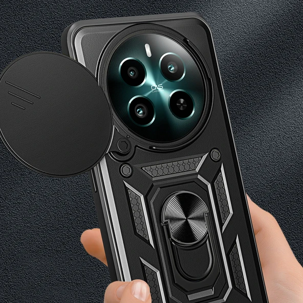 Realme 12 Plus Kılıf Magnetik Standlı Kamera Korumalı Zore Sürgülü Vega Kapak - 6