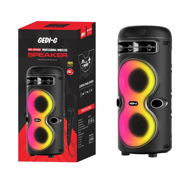 Zore GD-2402 Dijital LED Göstergeli FM Radyolu Mikrofonlu RGB TWS Çift 4 inç Stereo Bass Kablosuz Karaoke Hoparlör - 10