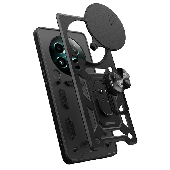 Realme 12 Plus Kılıf Magnetik Standlı Kamera Korumalı Zore Sürgülü Vega Kapak - 2