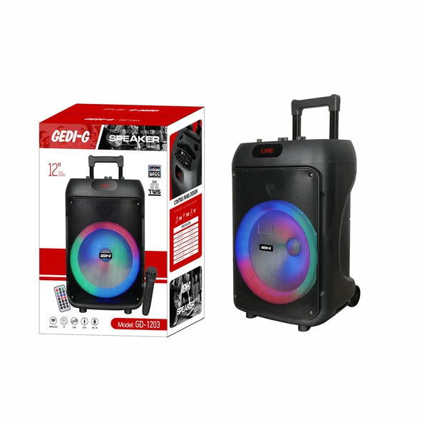 Zore GD-1203 Dijital LED Göstergeli FM Radyolu Mikrofonlu RGB TWS 12 inç Stereo Bass Kablosuz Karaoke Hoparlör - 7