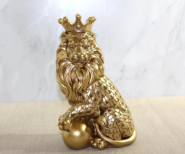 CEYLAN ADAM Polyester Dekoratif Taçlı Aslan Figürü Alk2574