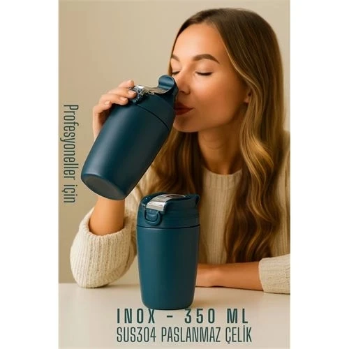 CEYLAN ADAM  Inox Çelik Kahve Bardağı - 350 ml  SUS304 Çelik Termos Profesyonel MAVİ - 1