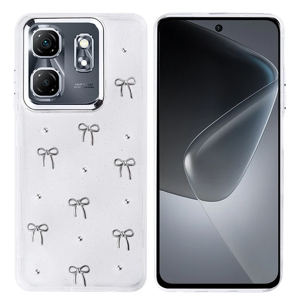 İnfinix Smart 9 Kılıf Airbag Tasarımlı Simli Şeffaf Zore Kutup Kapak - 2